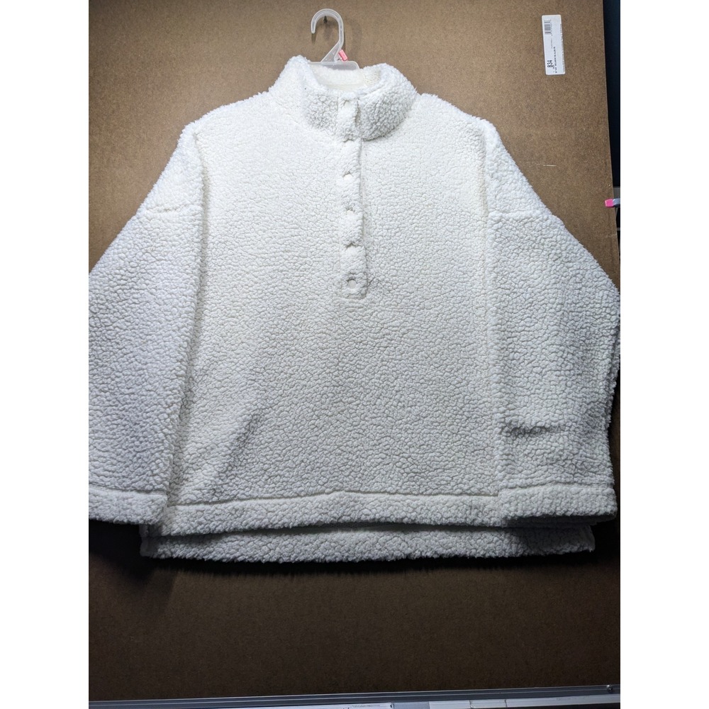 Aerie Cream Sherpa Fleece Snap Neck Pullover Sweater Womens Medium
